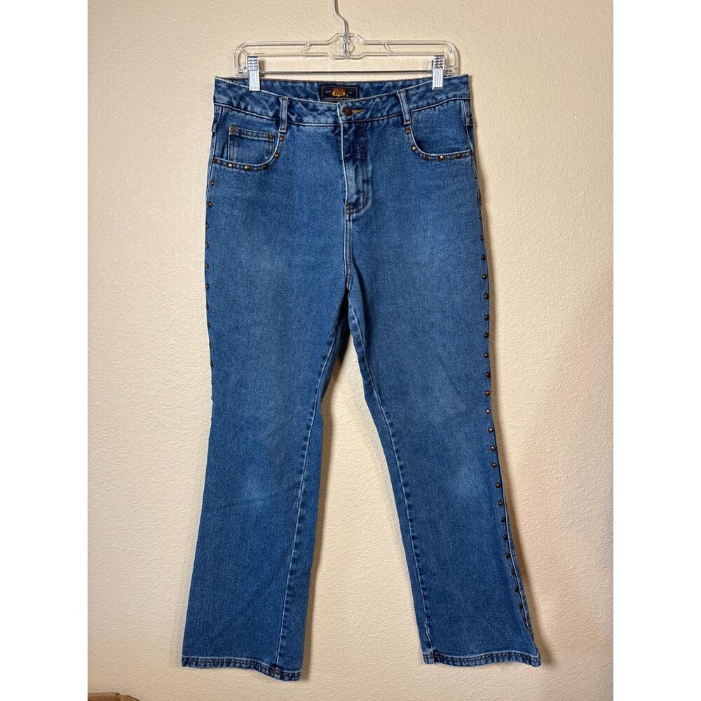 VTG Route 66 High Rise Bootcut Studded Jeans Womens Size 11/12 Medium Wash Y2K